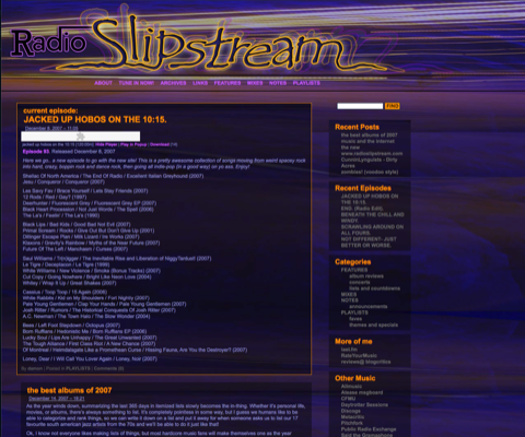 A garish, highly graphical website with an orange and purple colour scheme